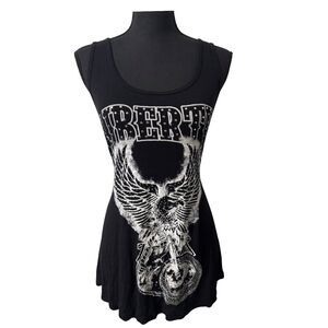 Black & White Studded Retro Y2K Alt Moto Goth Western Cowgirl Eagle Tank Top L